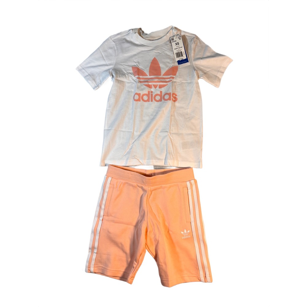 ADIDAS Originals Girl's XS Shirt and Shorts Outfit 2-piece set  White‎ Coral